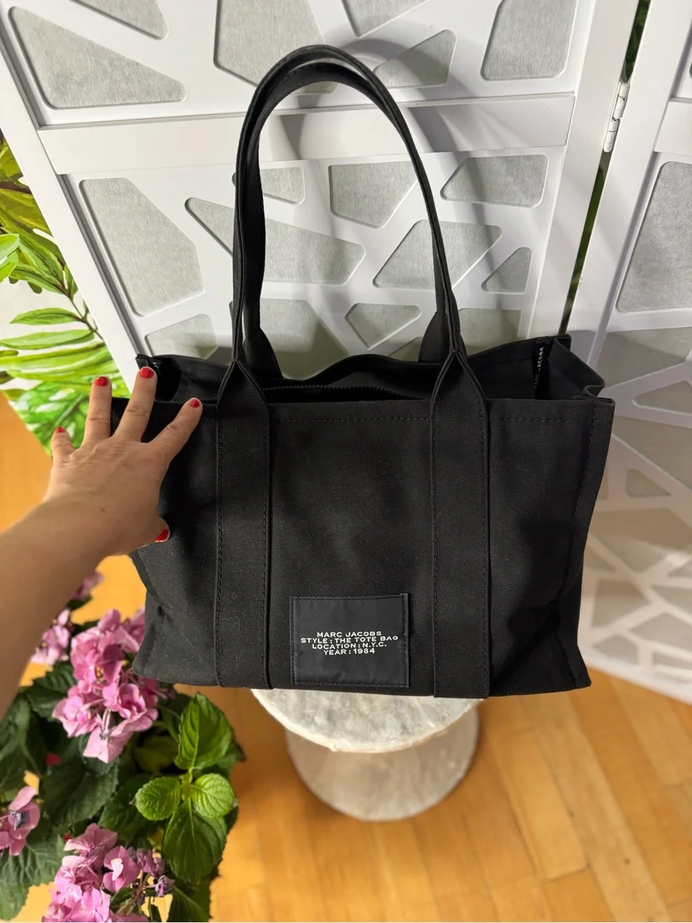 Marc Jacobs Black Canvas 'The Tote Bag' with White Logo